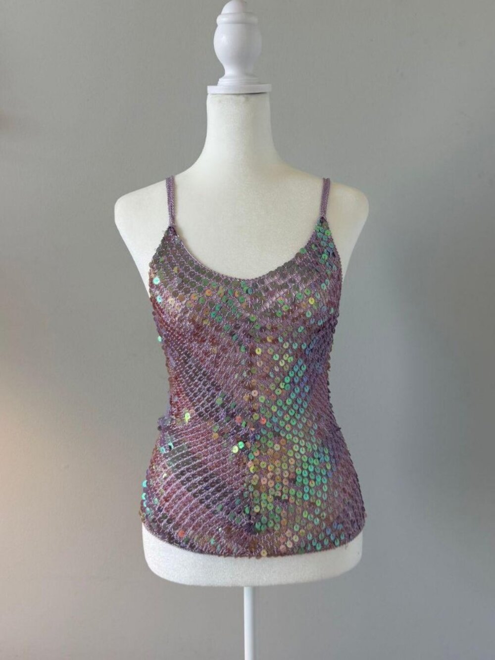 Vintage Y2K Crochet Sequin Beaded Mermaid Fairy Cami Top